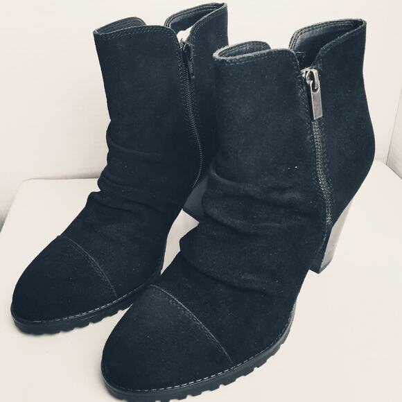 White Mountain-Black Slouch Taft Zipper Leather Suede Ankle Boots Size 10M - Picture 2 of 11